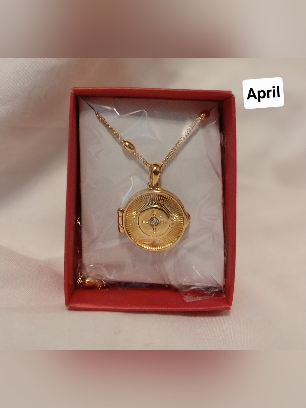 Studio 1886 Goldtone Birthstone (April) Locket Necklace with Center Accent